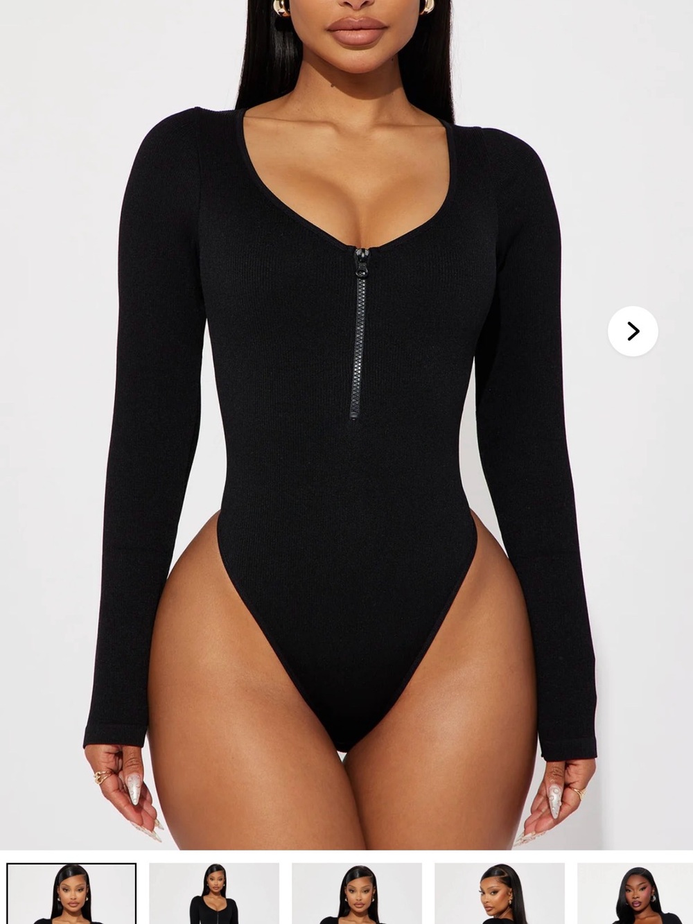 Long Sleeve Black Zip-Front Women's Bodysuit